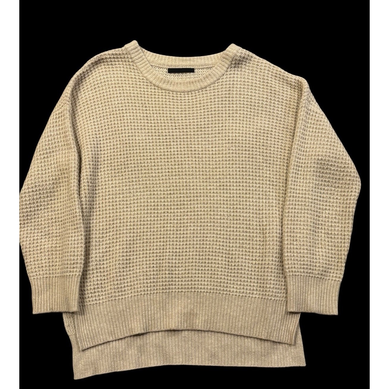 Jenni Kayne Cameau Seattle Wool Camel Hair Crewneck Sweater Cream Waffle Large